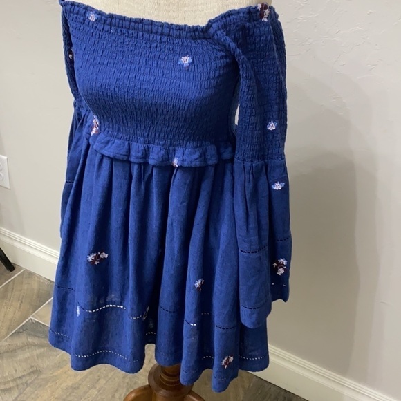 Free People blue boho smocked top size small - Picture 5 of 11